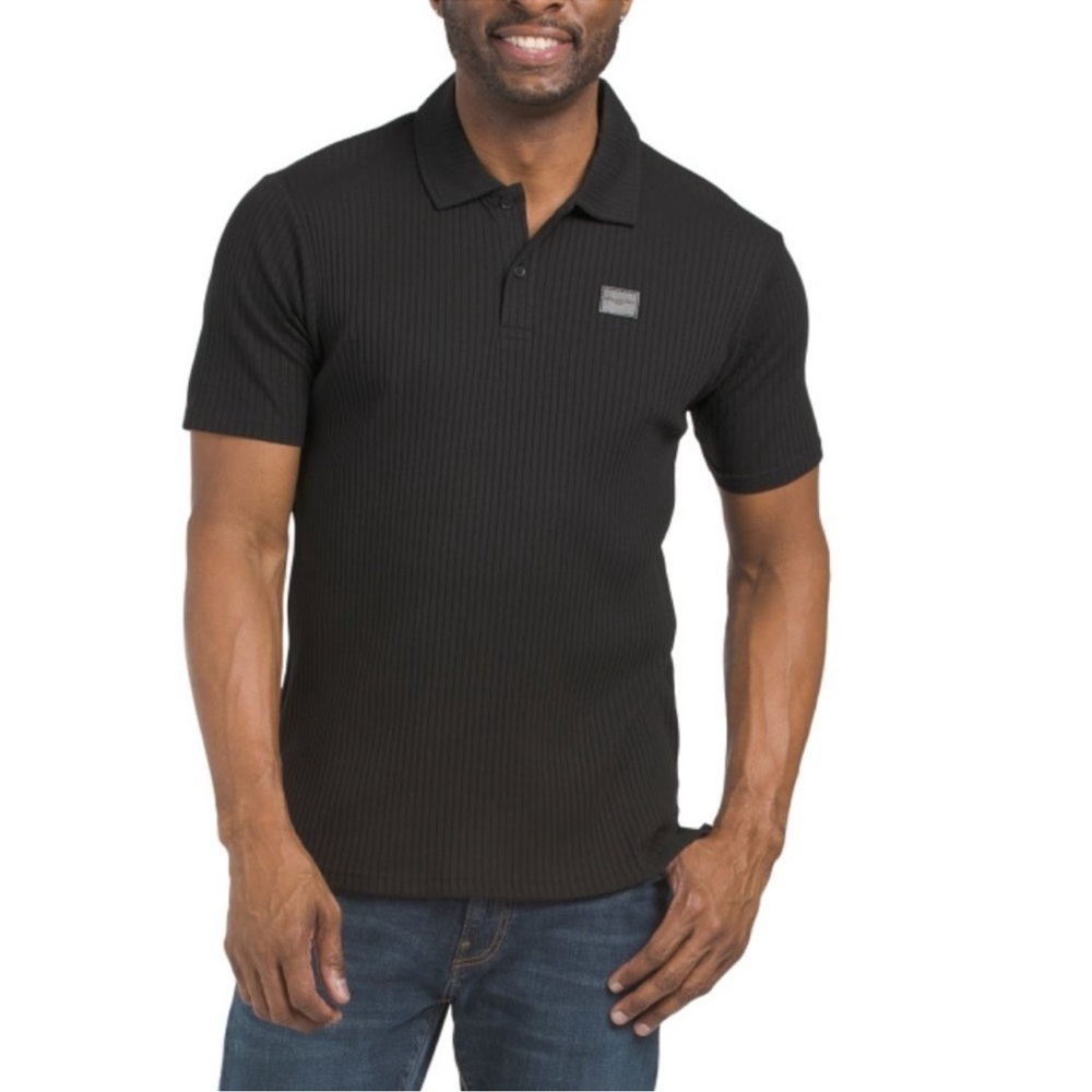 NEW Karl Lagerfeld Ribbed Black Polo Shirt Size Large NWT